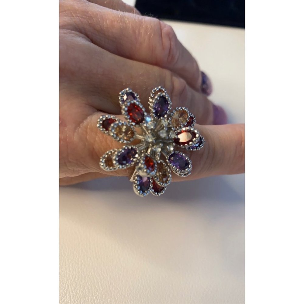Large Colorful Gemstone Statement Ring Size 8